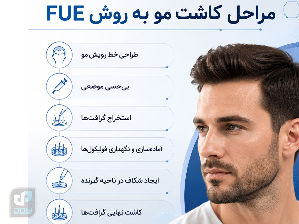 کاشت مو به روش FUE چیست؟ 2 مراحل کاشت مو به روش FUE